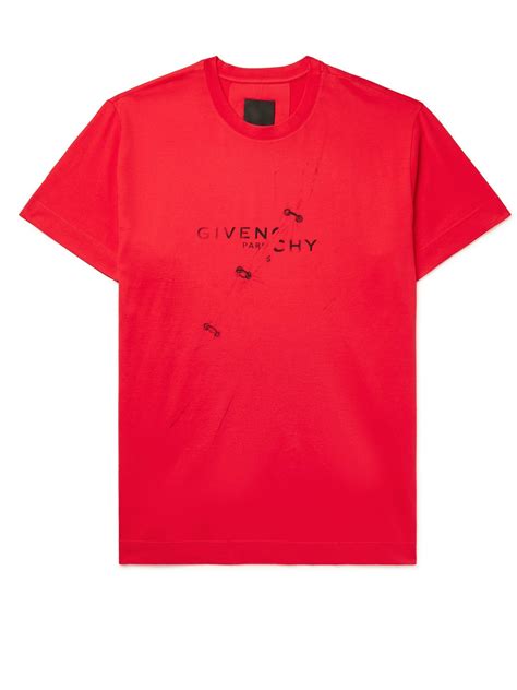 t-shirt givenchy rouge|Givenchy t shirt with holes.